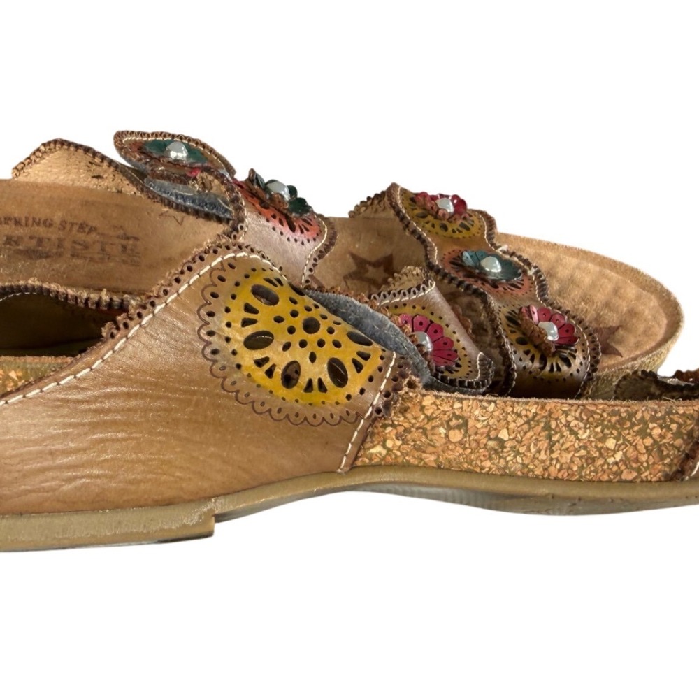 Spring Step L'Artiste Womens Tan‎ Floral Leather Slide Sandals Size 40 US 9-9.5 - Picture 6 of 11